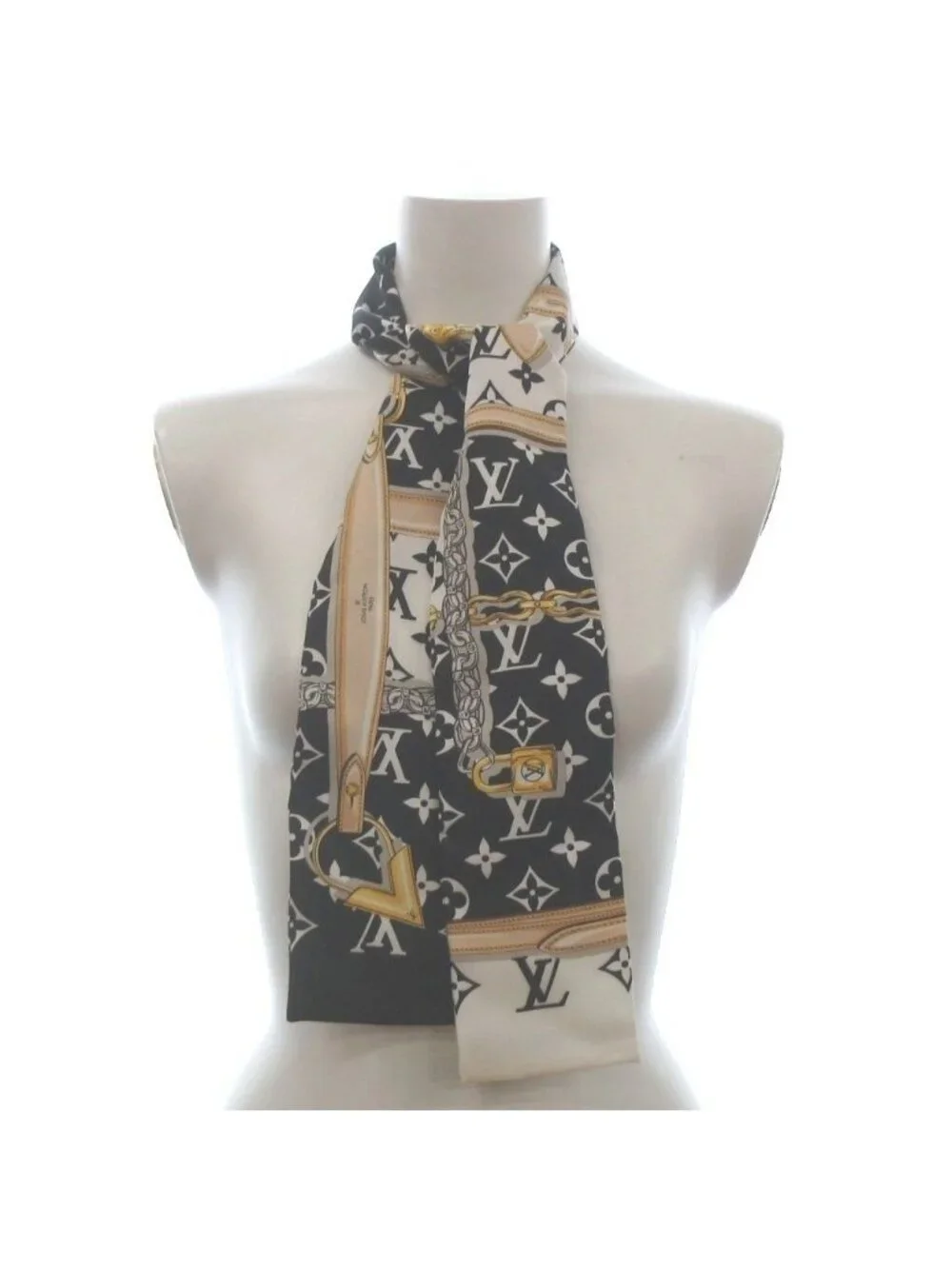 Louis Vuitton Bandeau Confidential Monogram Scarf All Over Chain Silk Black